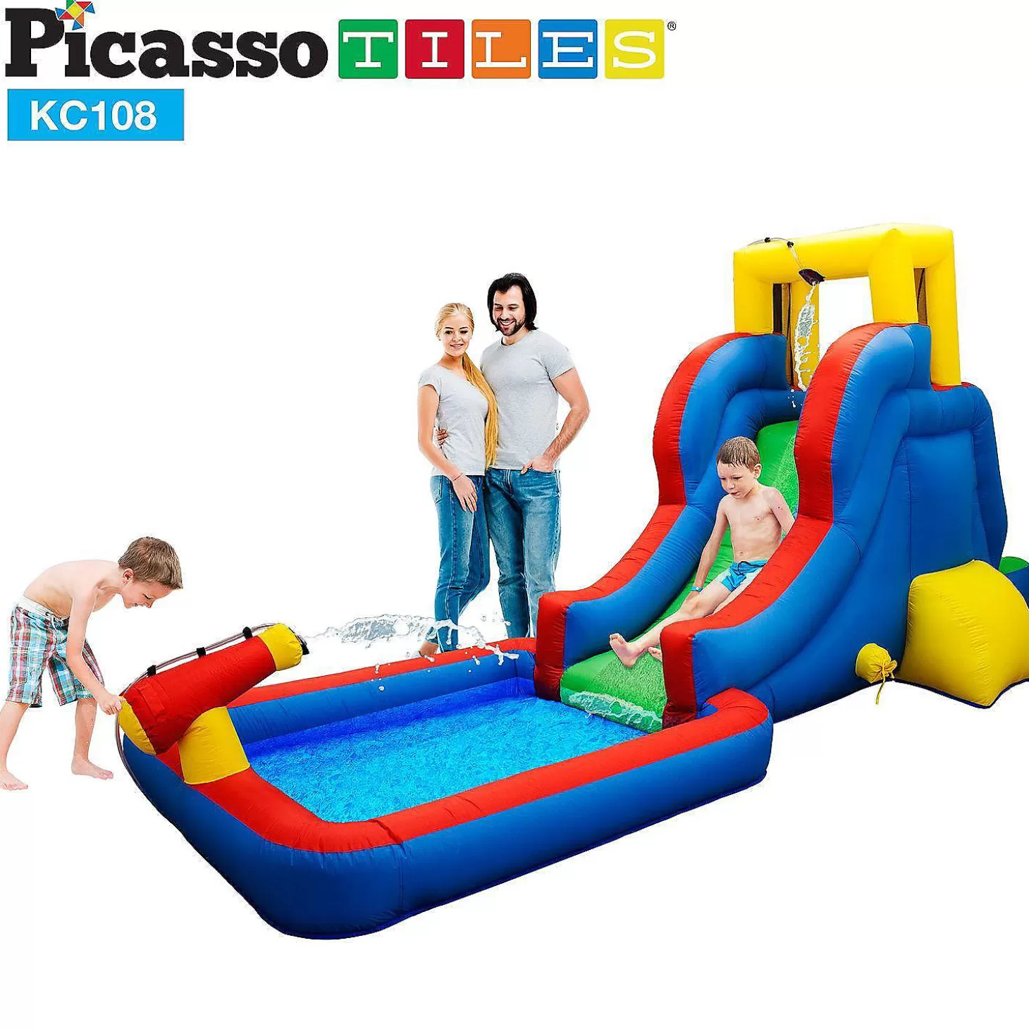 New Picassotiles - Kc108 Water Slide Park Inflatable Bounce House Water Toys