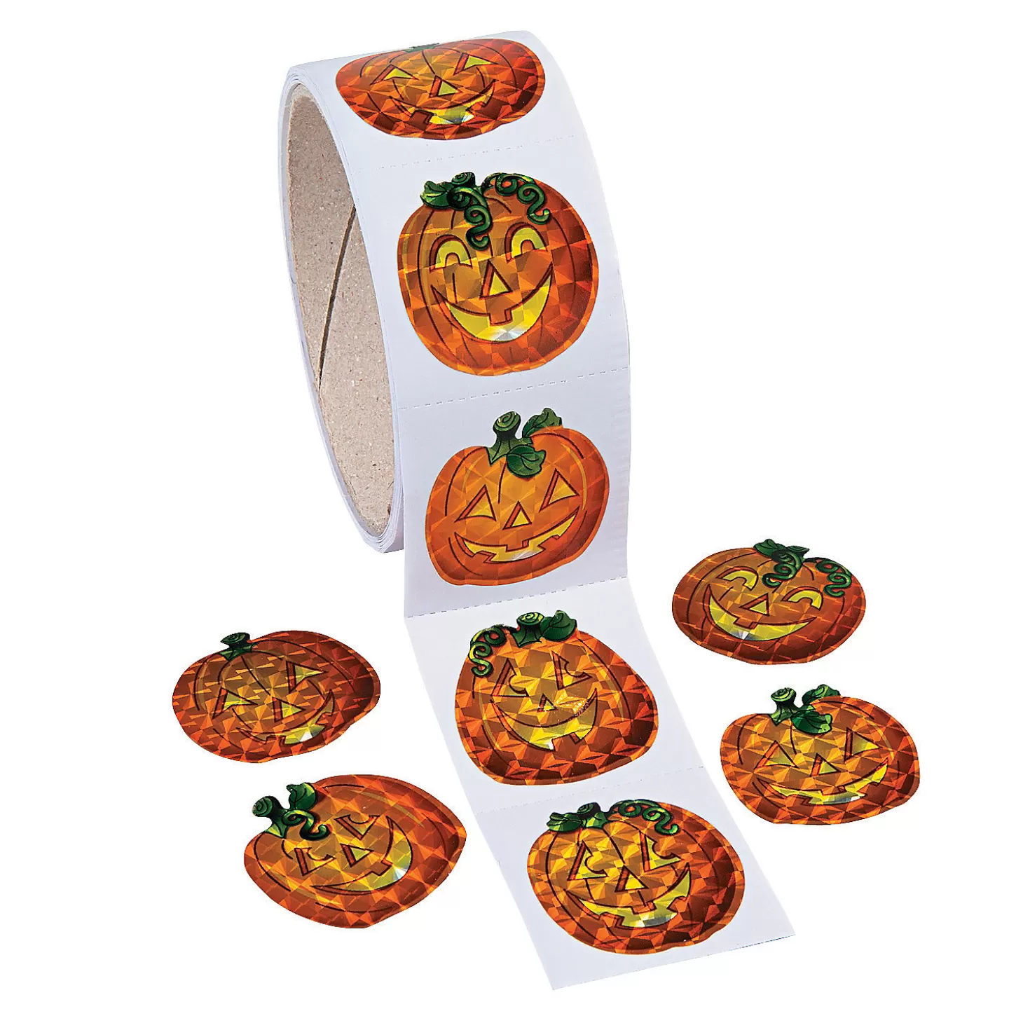 Discount Prism Pumpkin Sticker Roll - 100 Pc. Bulk Halloween Supplies