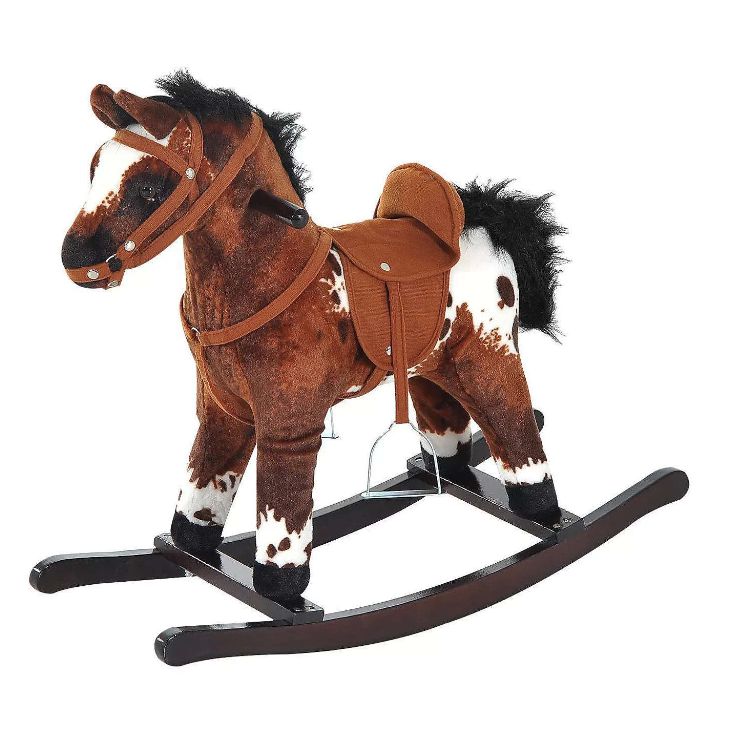 Best Qaba Kids Metal Plush Ride On Rocking Horse Chair Toy With Realistic Sounds Dark Brown/White Riding Toys