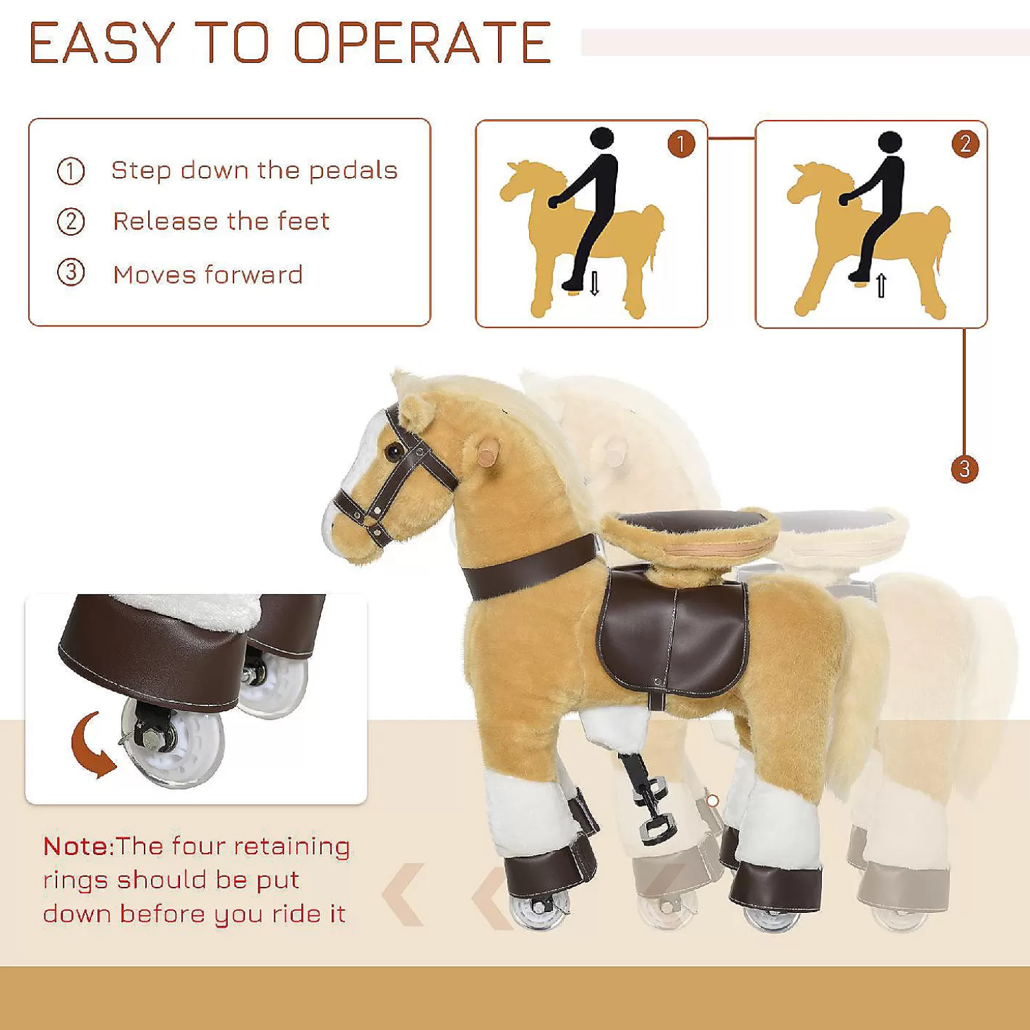Hot Qaba Ride On Walking Rolling Kids Horse With Easy Rolling Wheels Soft Huggable Body And A Large Size For Kids 3 8 Years Riding Toys