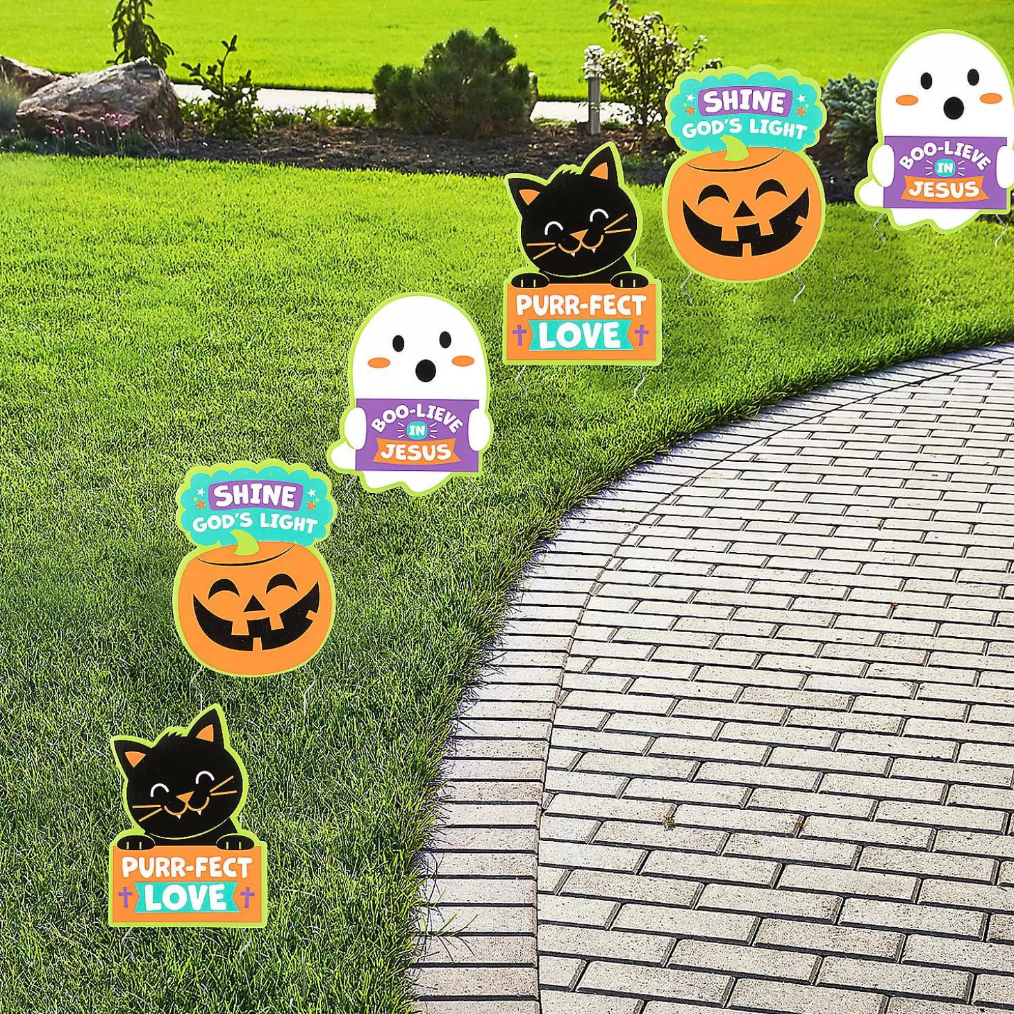 Outlet Religious Halloween Sidewalk Yard Signs - 6 Pc. Religious Halloween