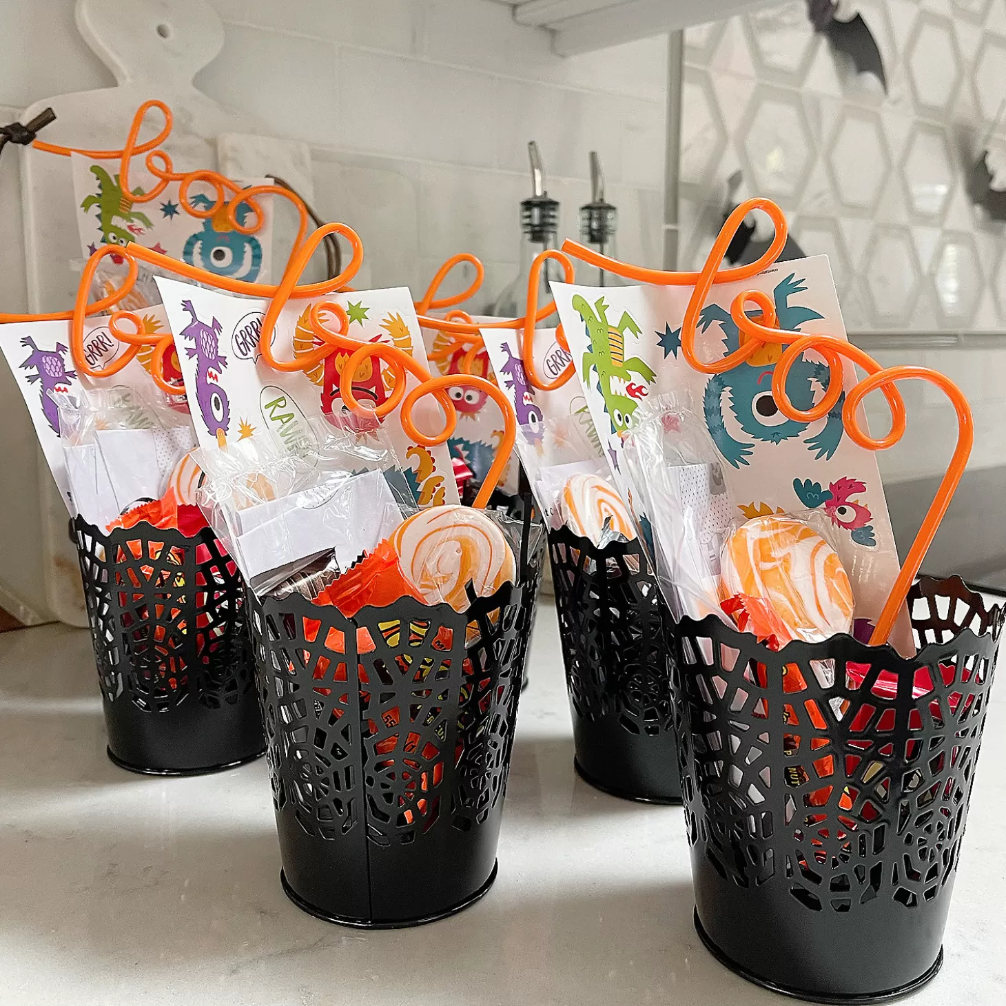 Cheap Small Halloween Die-Cut Spider Web Pails - 6 Pc. Halloween Bags