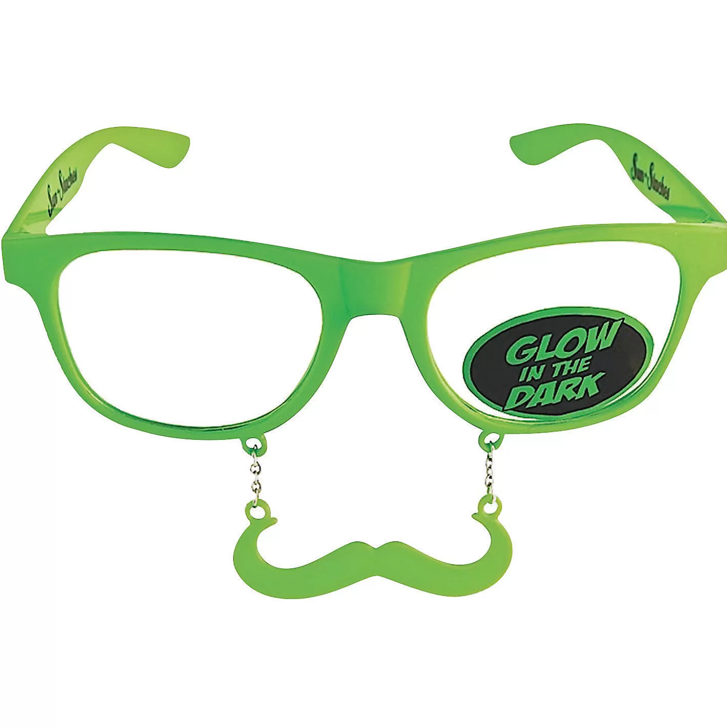 Online Sun-Stache Glow-In-The-Dark Green Mustache Glasses - 1 Pc. Halloween Apparel & Accessories