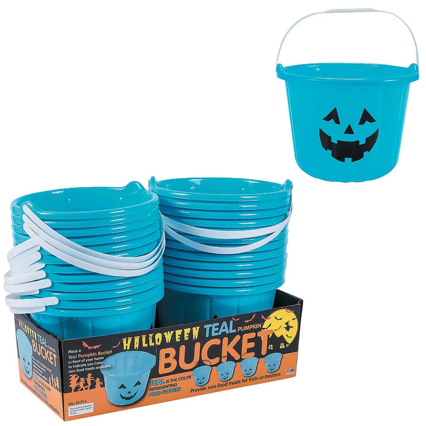 Outlet Teal Jack-O'-Lantern Bpa-Free Plastic Buckets - 24 Pc. Halloween Bags